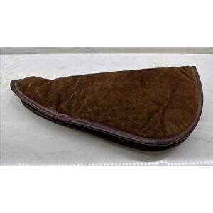 Vintage 1970s 14” Suede Leather Gun Carrying Case Fleece Pistol Revolver Zipper